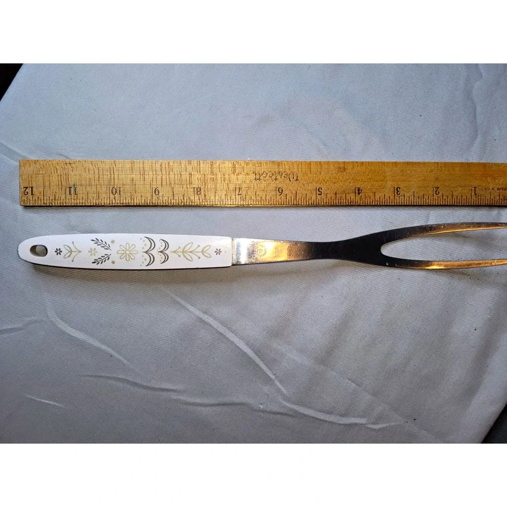 Vintage EKCO Century Stainless Steel Serving Fork White Floral Plastic